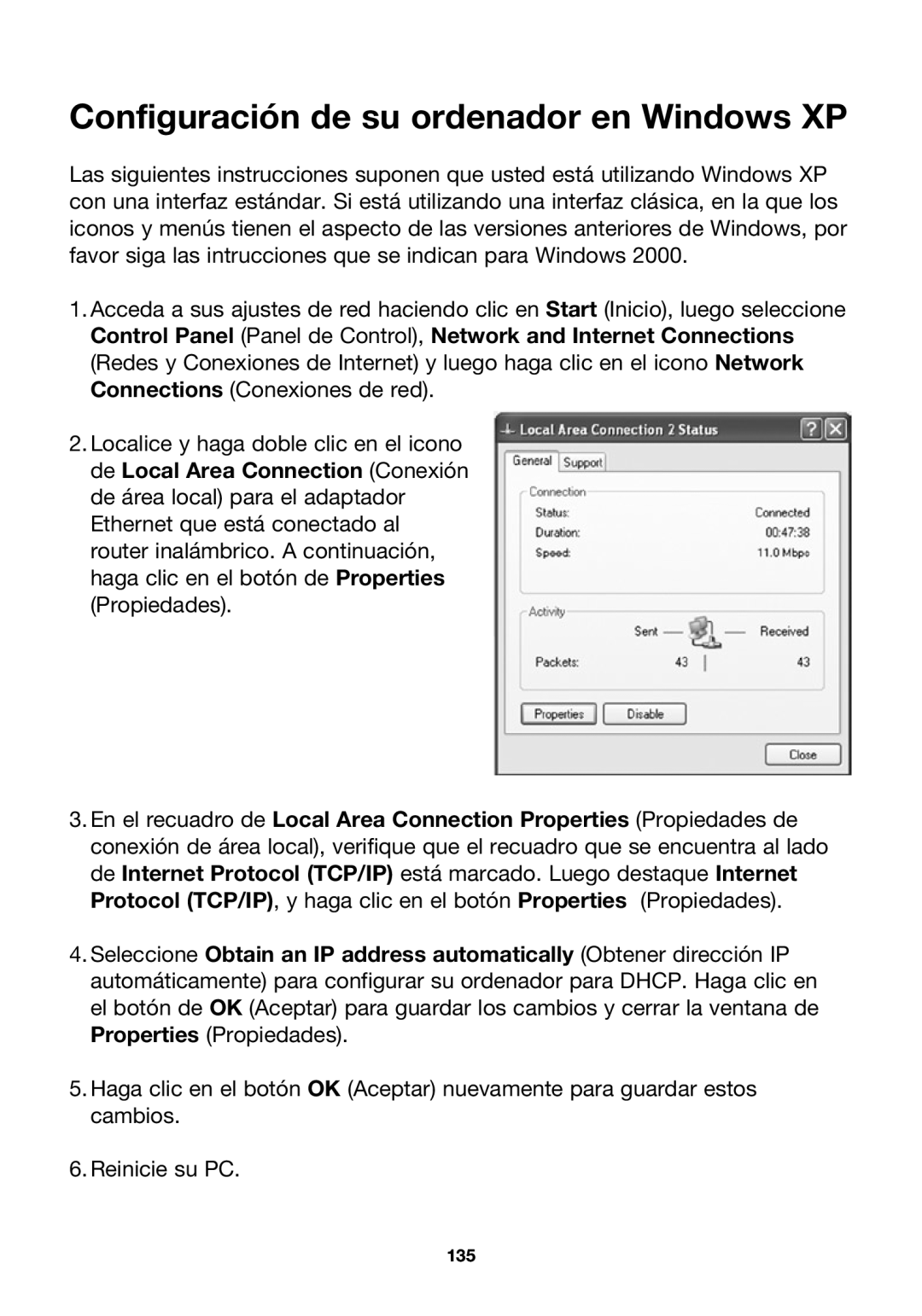 Belkin P74847ea-A, F5D7230ea4-E user manual Configuración de su ordenador en Windows XP 