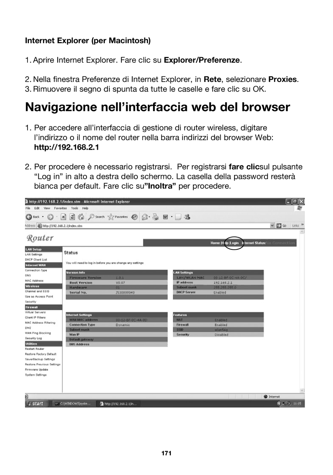 Belkin P74847ea-A, F5D7230ea4-E user manual Navigazione nell’interfaccia web del browser, Internet Explorer per Macintosh 