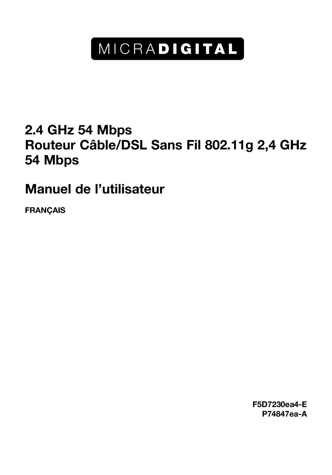 Belkin P74847ea-A, F5D7230ea4-E user manual Français 