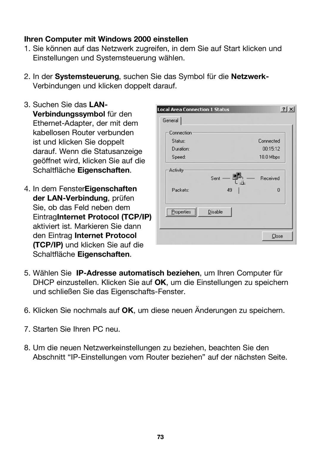 Belkin P74847ea-A, F5D7230ea4-E user manual Ihren Computer mit Windows 2000 einstellen 