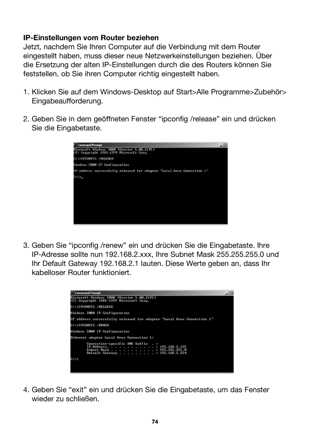 Belkin F5D7230ea4-E, P74847ea-A user manual IP-Einstellungen vom Router beziehen 