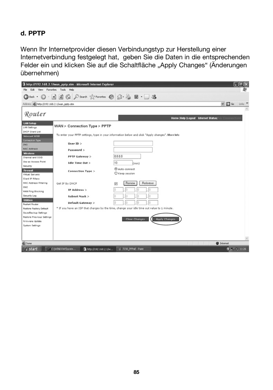 Belkin P74847ea-A, F5D7230ea4-E user manual Pptp 