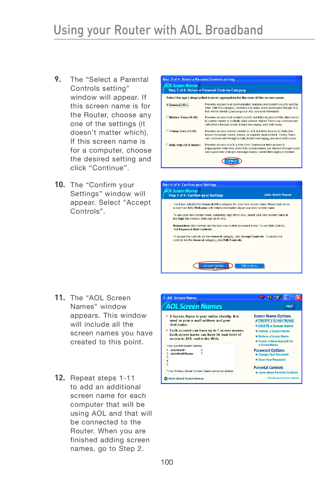 Belkin F5D7231-4 user manual Using your Router with AOL Broadband 