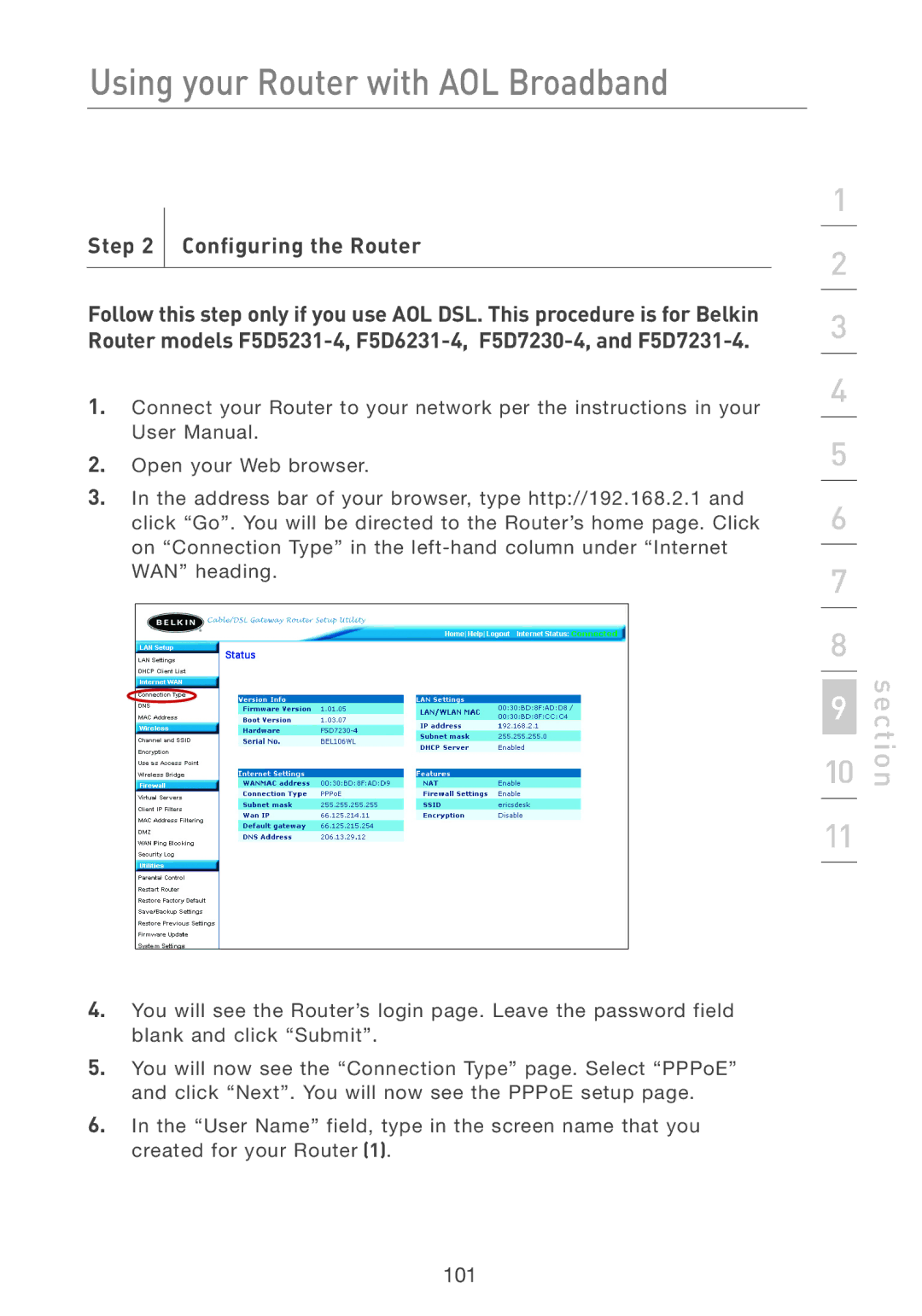 Belkin F5D7231-4 user manual Configuring the Router 