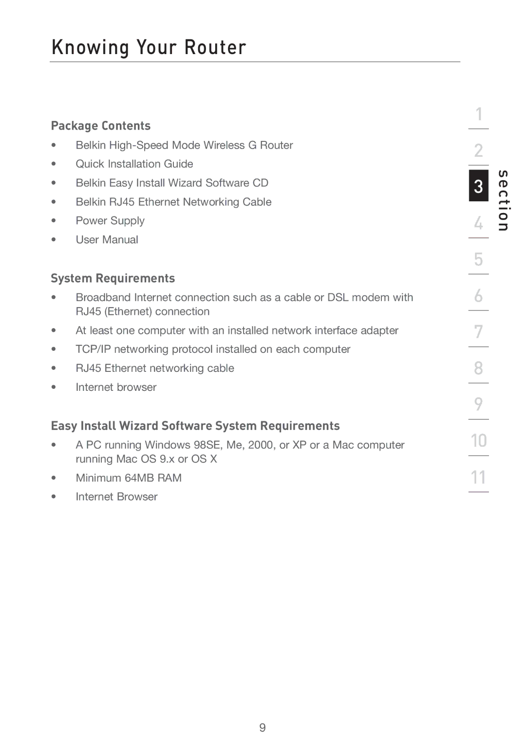 Belkin F5D7231-4 user manual Knowing Your Router, Package Contents, System Requirements 