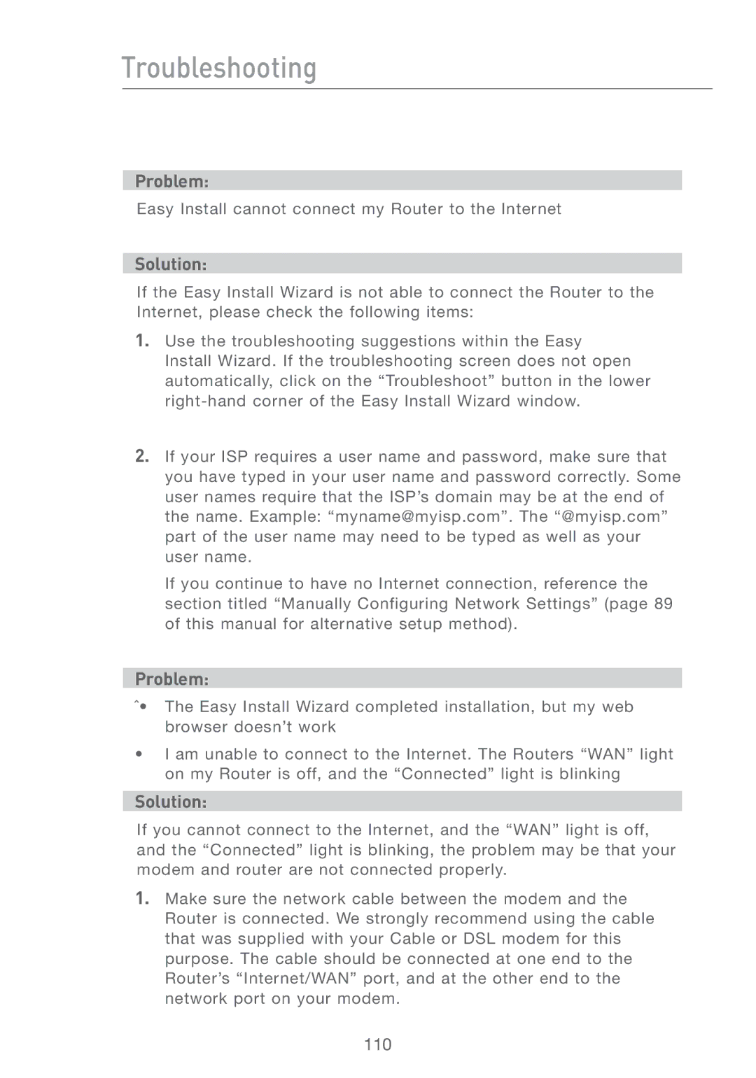 Belkin F5D7231-4 user manual Troubleshooting 