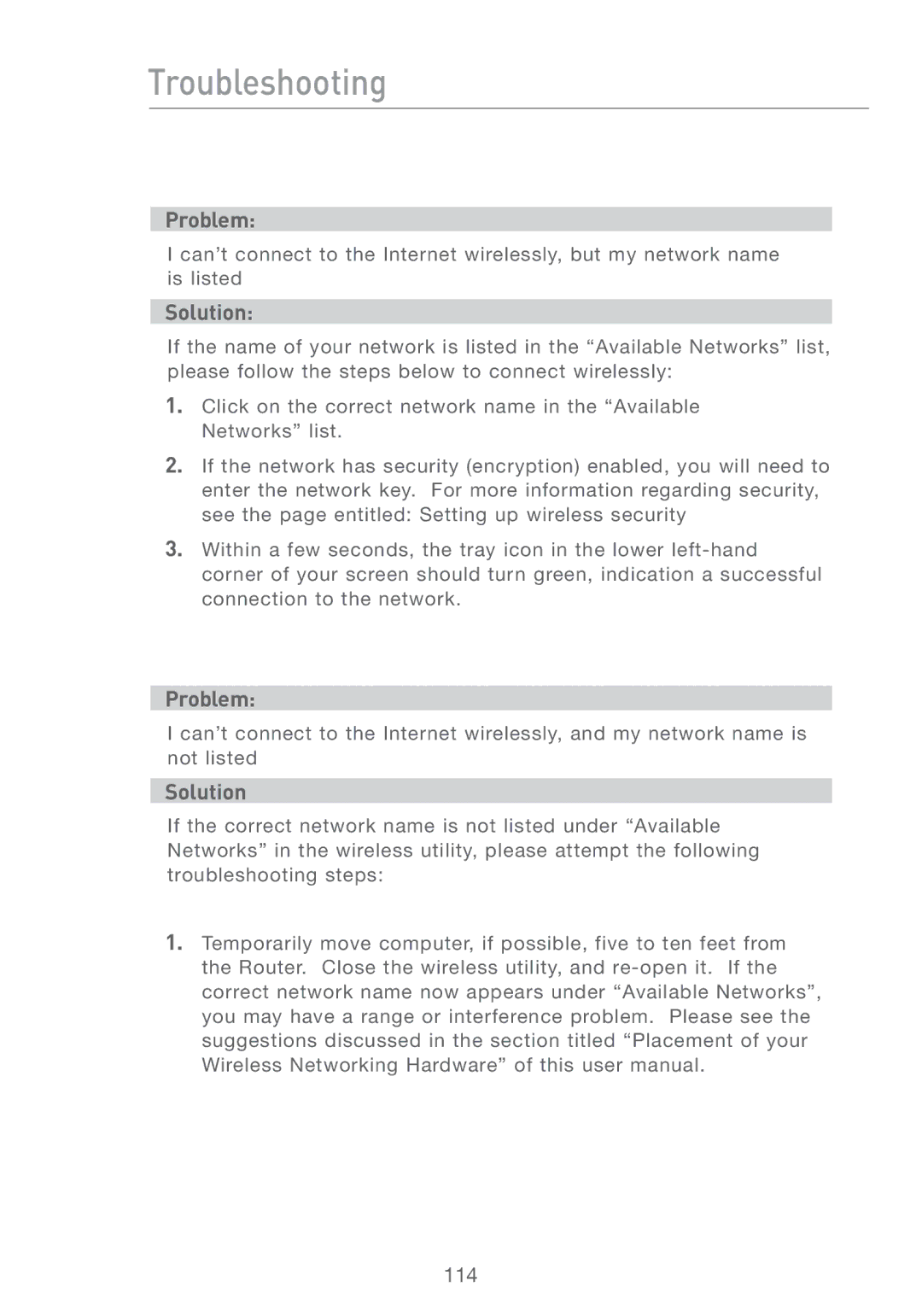 Belkin F5D7231-4 user manual Troubleshooting 