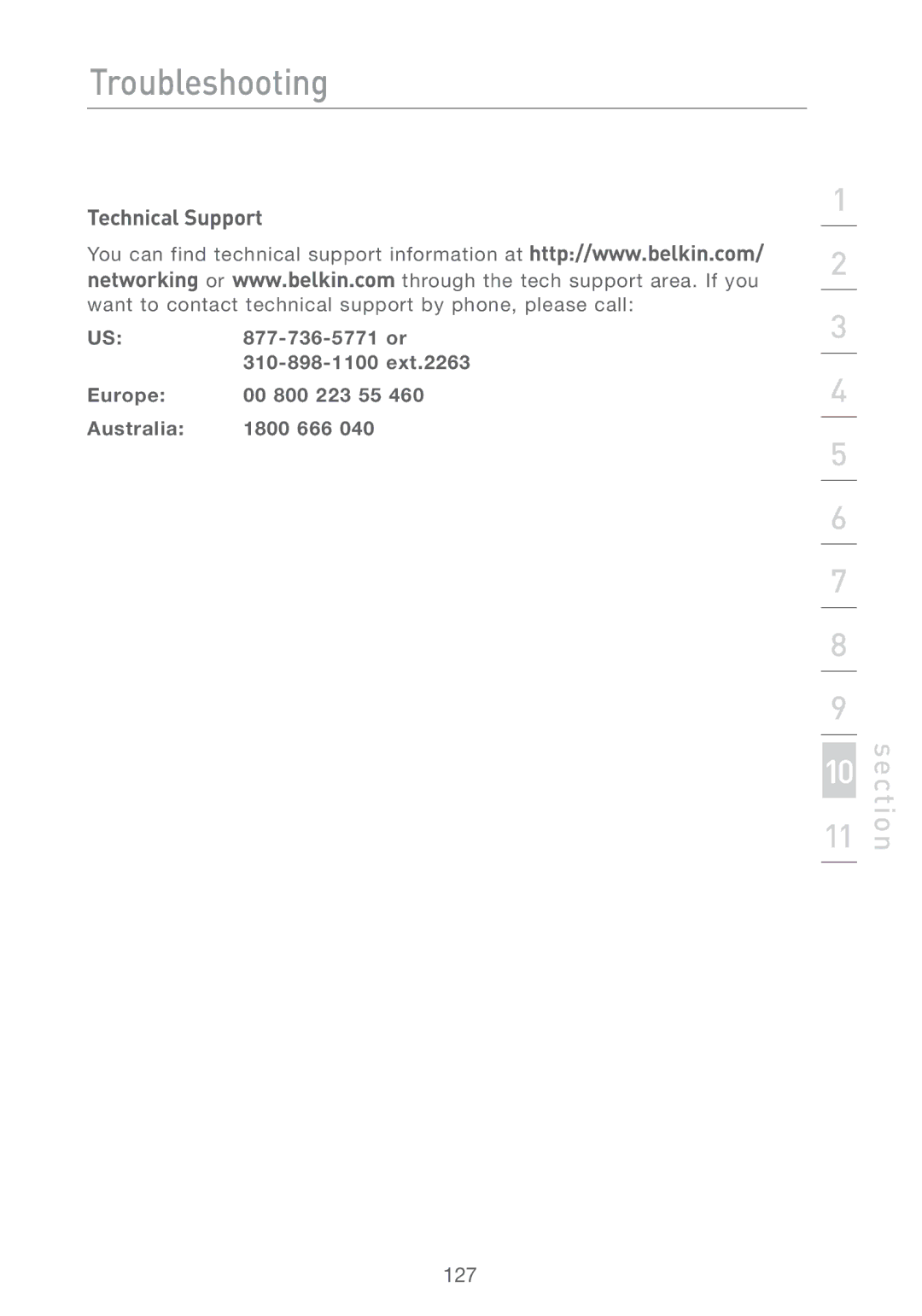 Belkin F5D7231-4 user manual Technical Support 