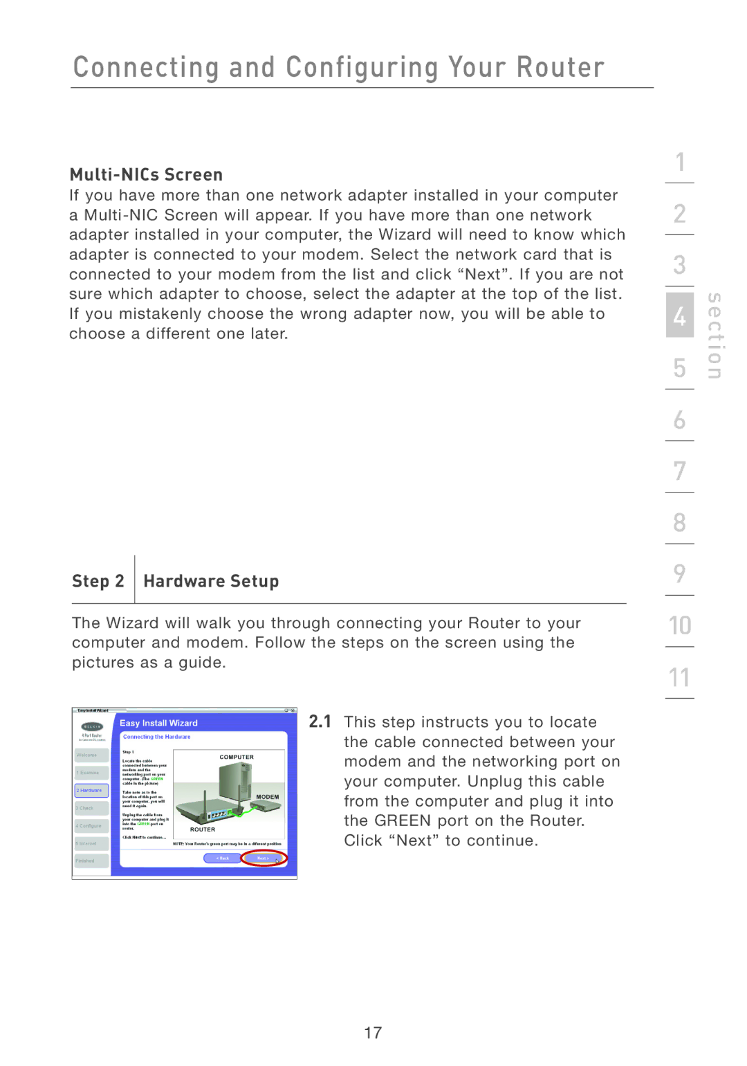 Belkin F5D7231-4 user manual Multi-NICs Screen, Hardware Setup 