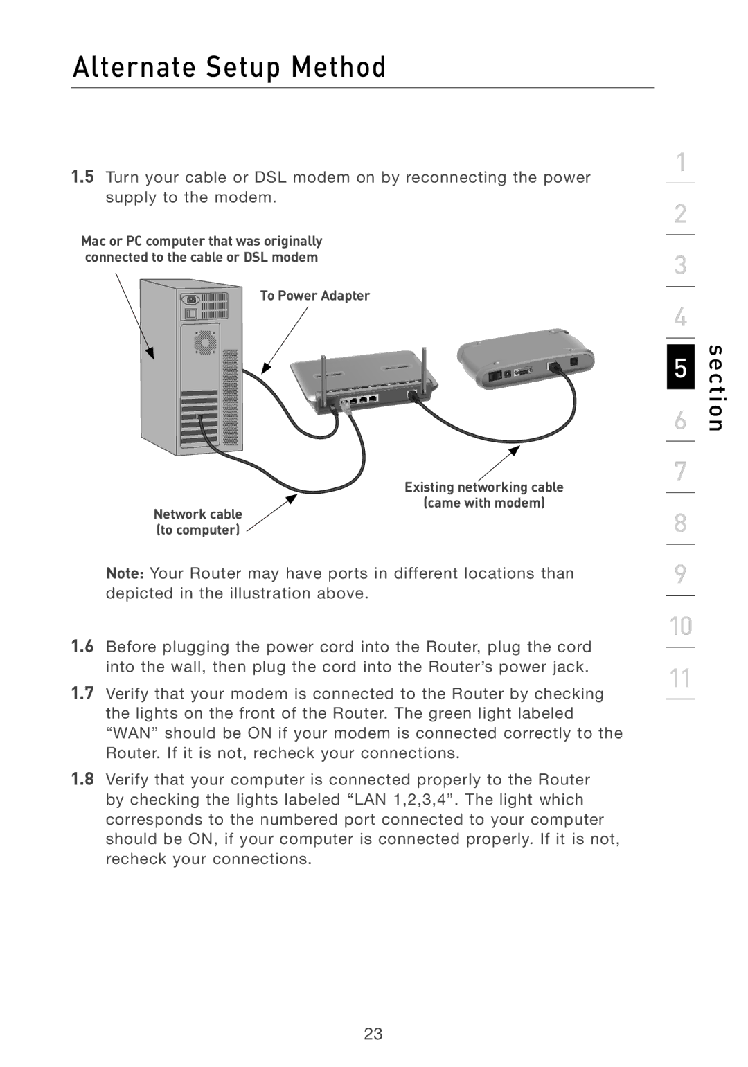 Belkin F5D7231-4 user manual To Power Adapter Existing networking cable 