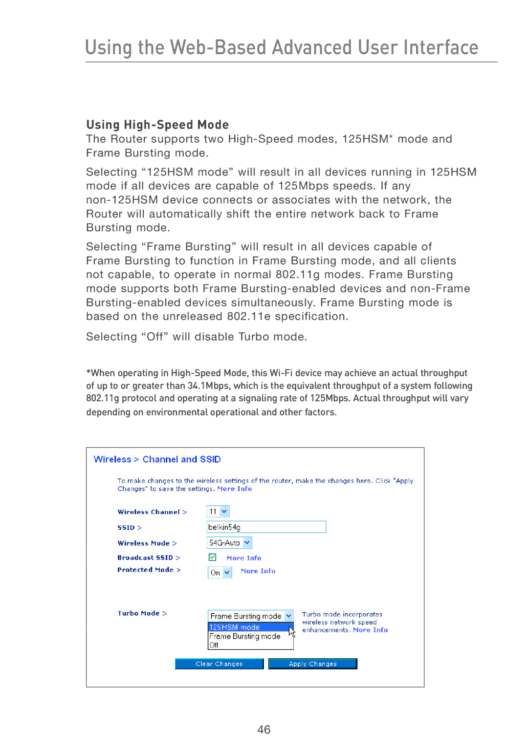 Belkin F5D7231-4 user manual Using High-Speed Mode 