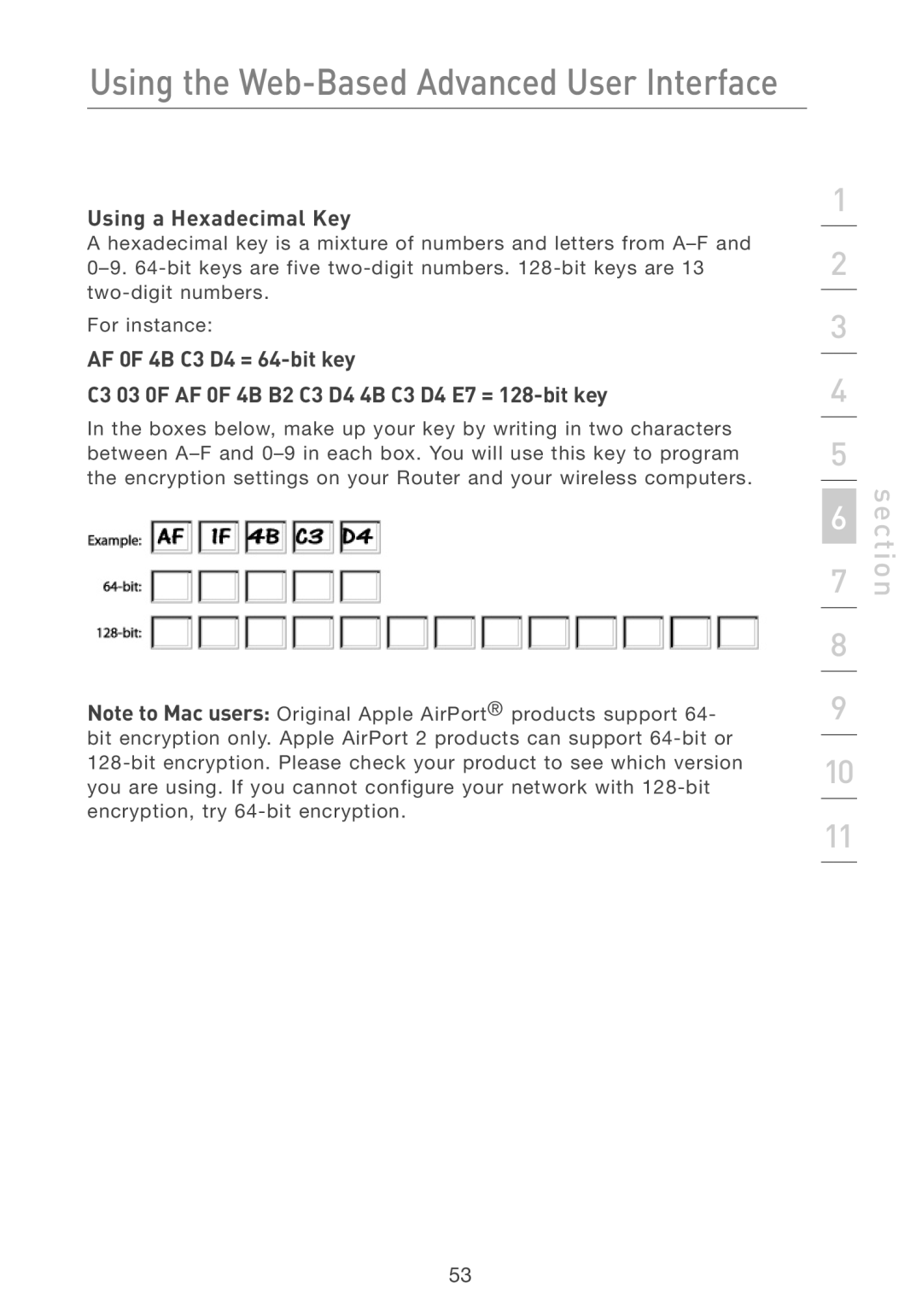 Belkin F5D7231-4 user manual Using a Hexadecimal Key 