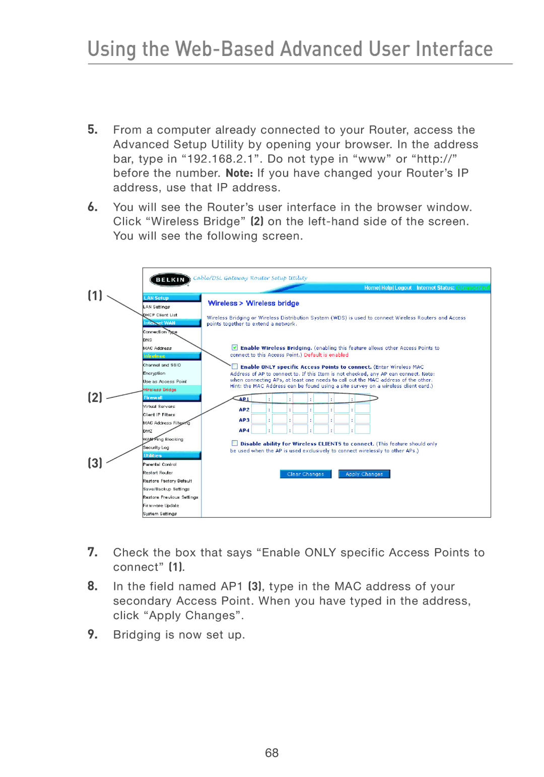 Belkin F5D7231-4 user manual Using the Web-Based Advanced User Interface 