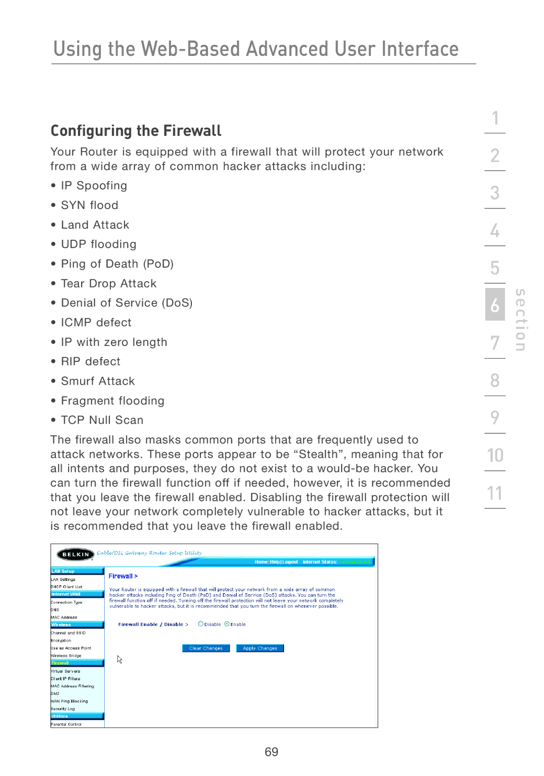 Belkin F5D7231-4 user manual Configuring the Firewall 