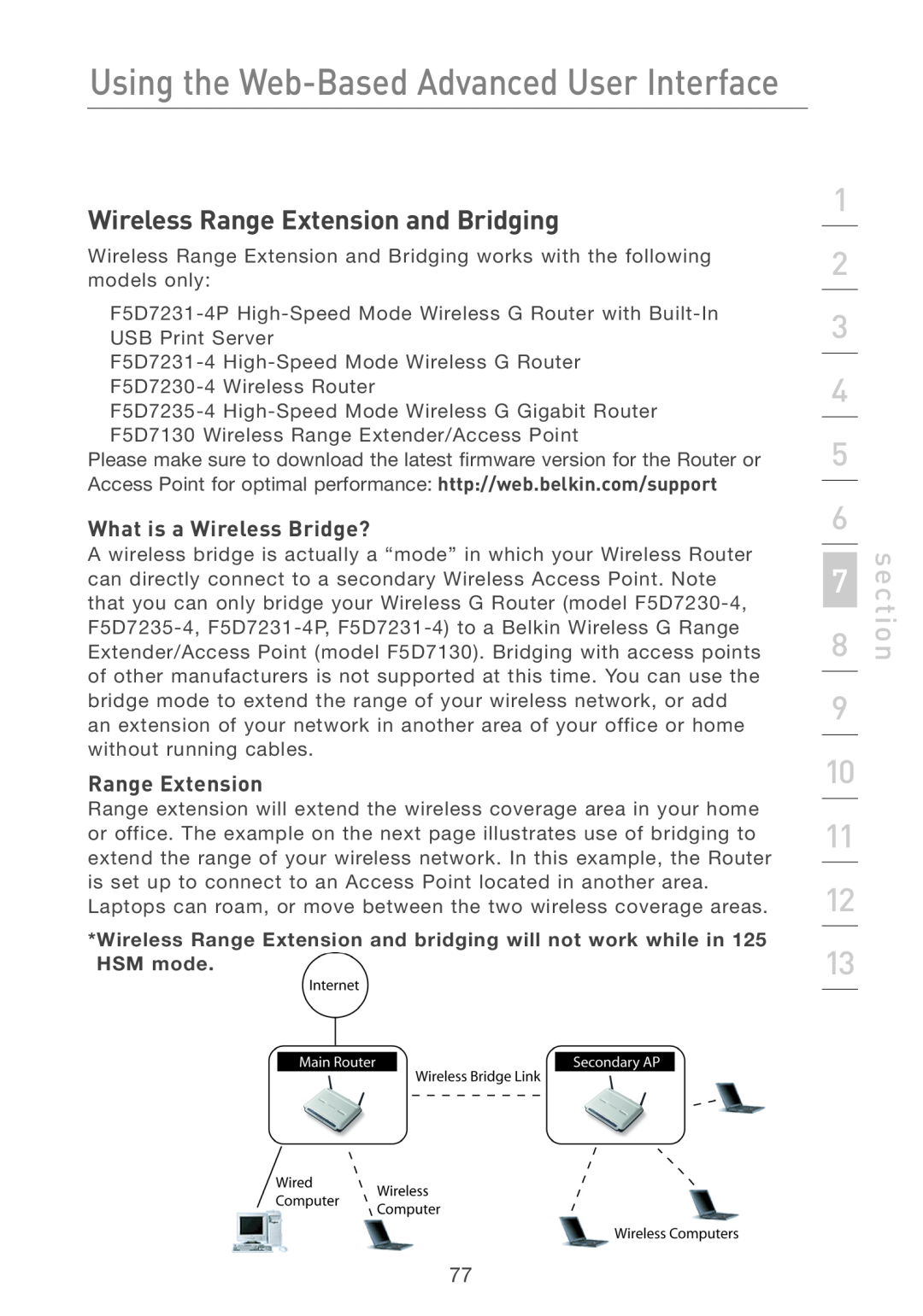 Belkin F5D7231-4P user manual Wireless Range Extension and Bridging, What is a Wireless Bridge?, section 
