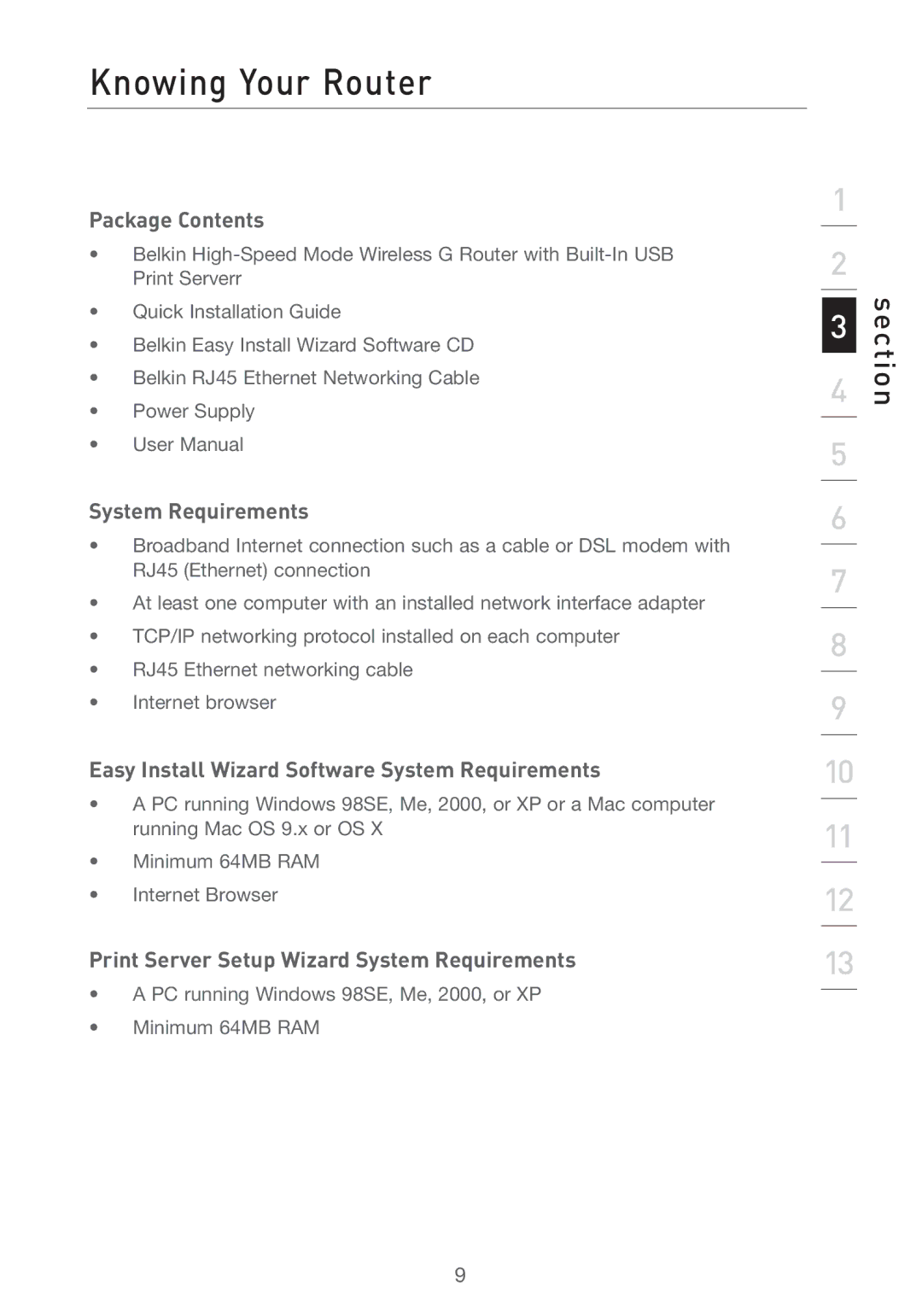 Belkin F5D7231-4P user manual Knowing Your Router, Package Contents, System Requirements 