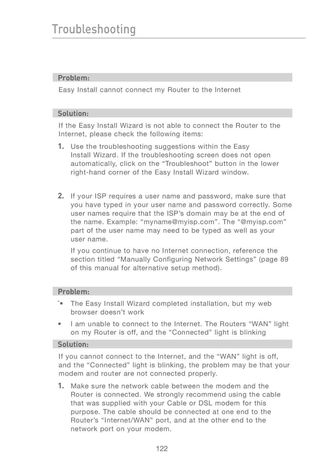 Belkin F5D7231-4P user manual Troubleshooting 