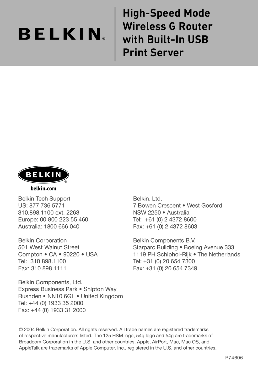 Belkin F5D7231-4P user manual 