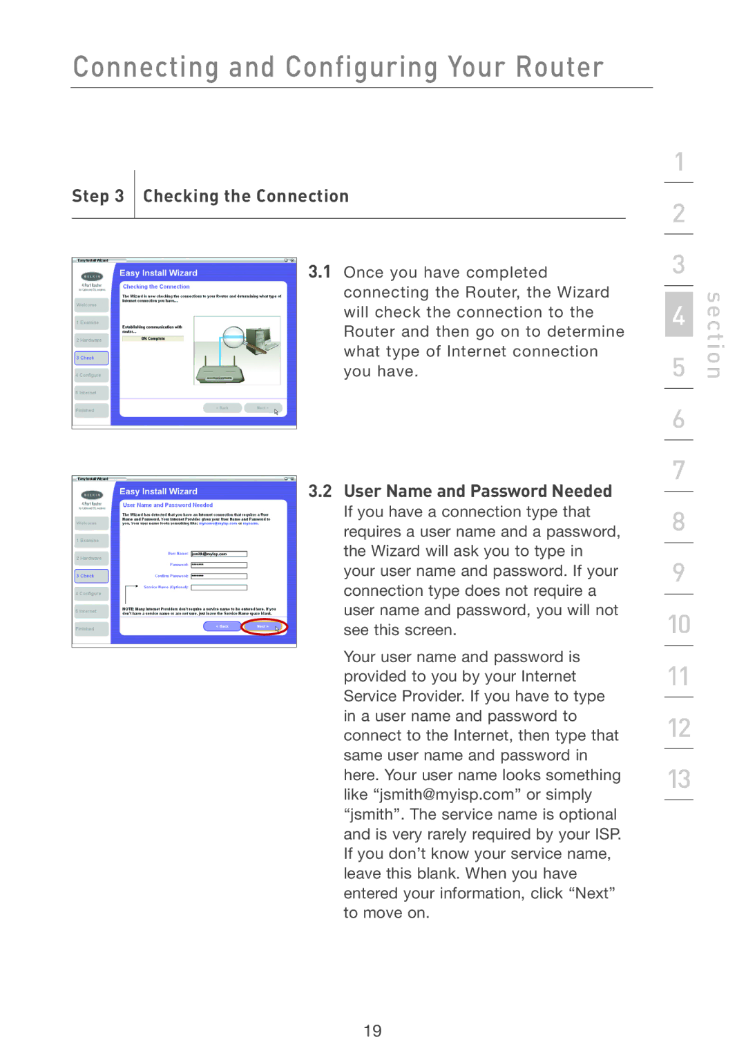 Belkin F5D7231-4P user manual Checking the Connection, User Name and Password Needed 