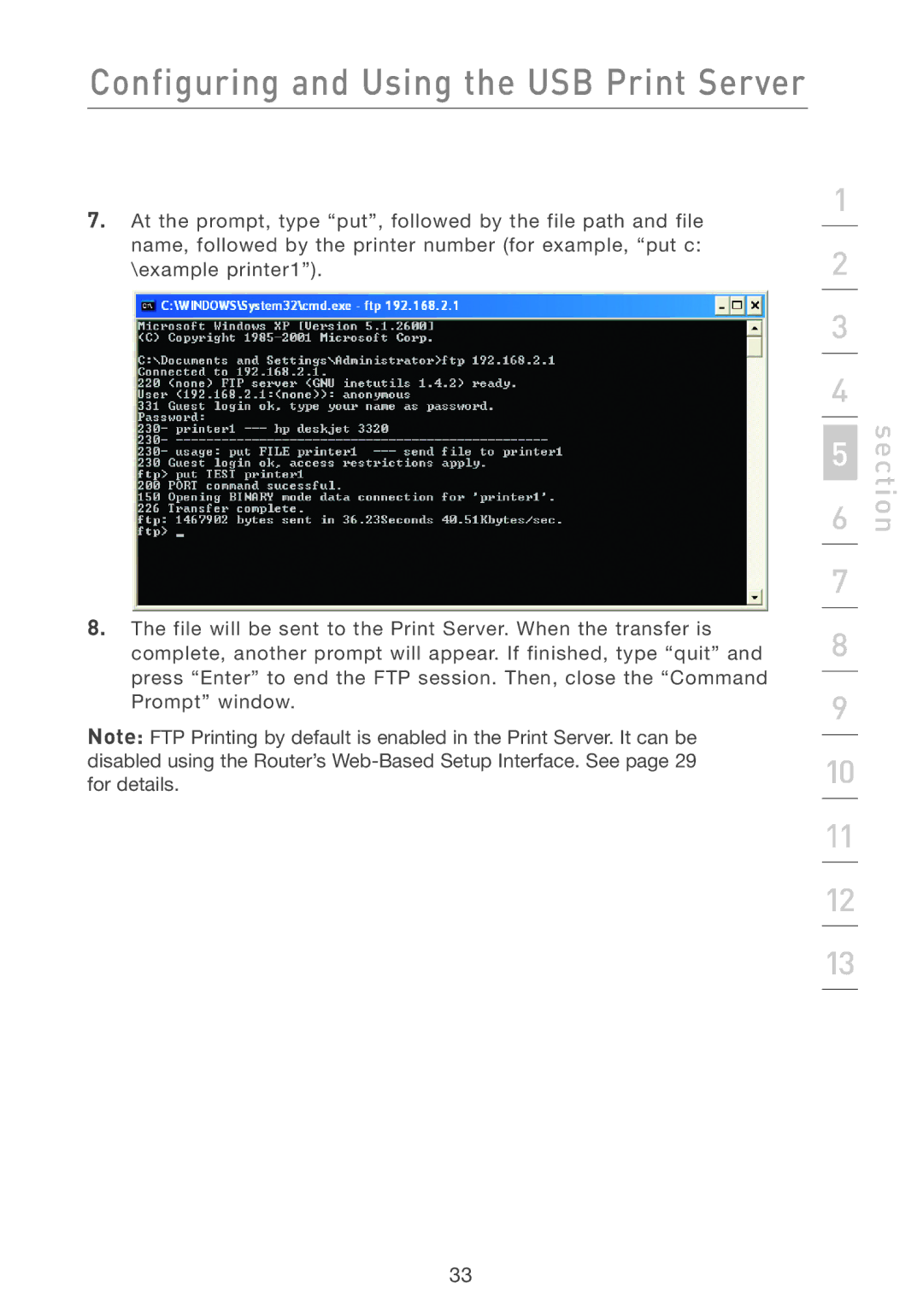 Belkin F5D7231-4P user manual Configuring and Using the USB Print Server 