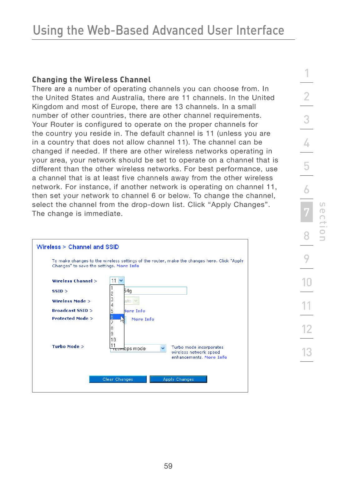 Belkin F5D7231-4P user manual Changing the Wireless Channel 