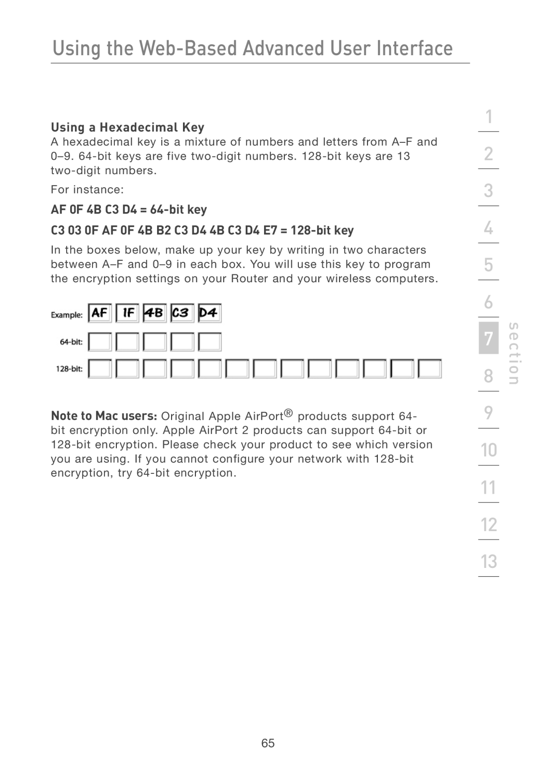 Belkin F5D7231-4P user manual Using a Hexadecimal Key 