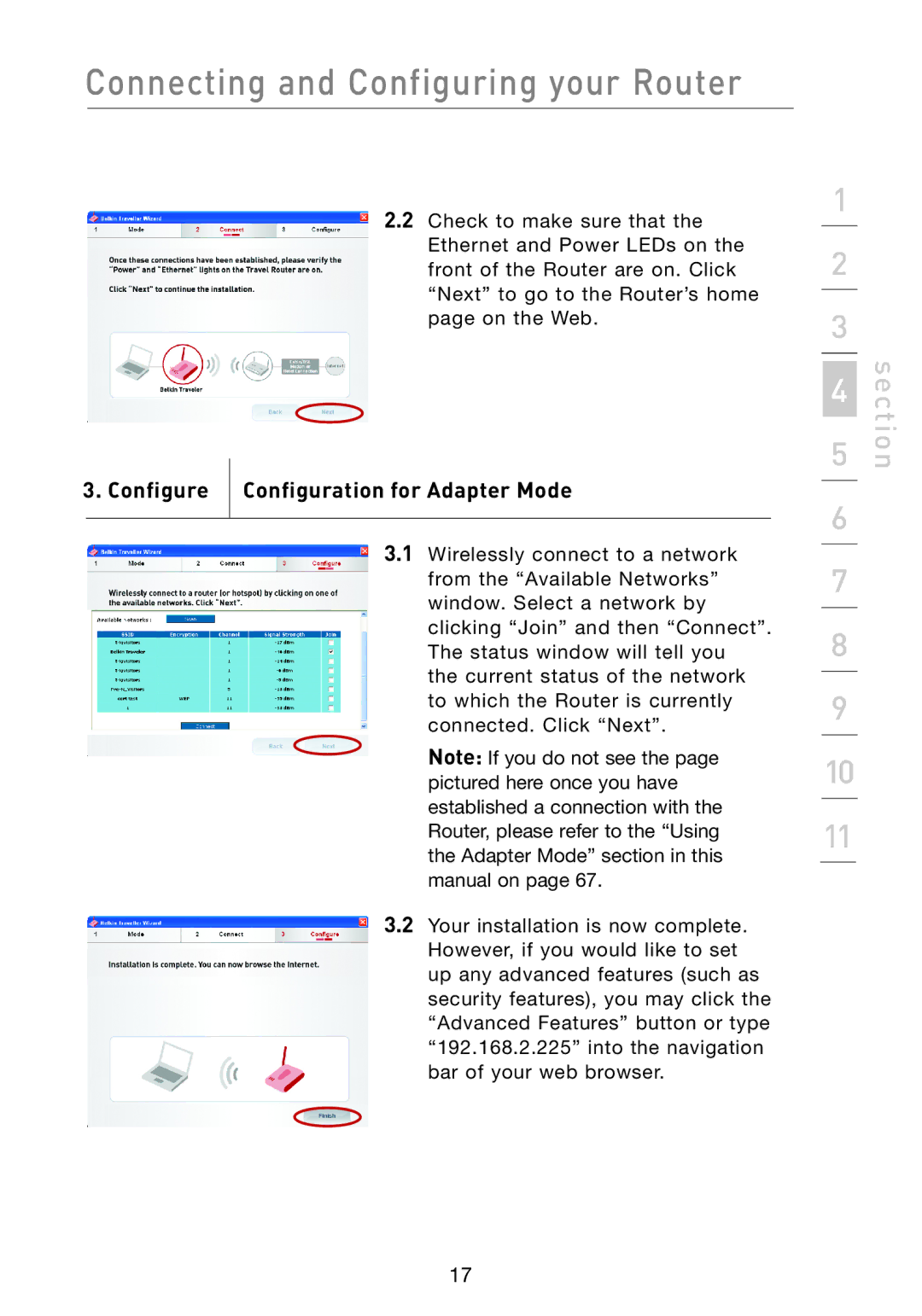 Belkin F5D7233 user manual Configure Configuration for Adapter Mode 