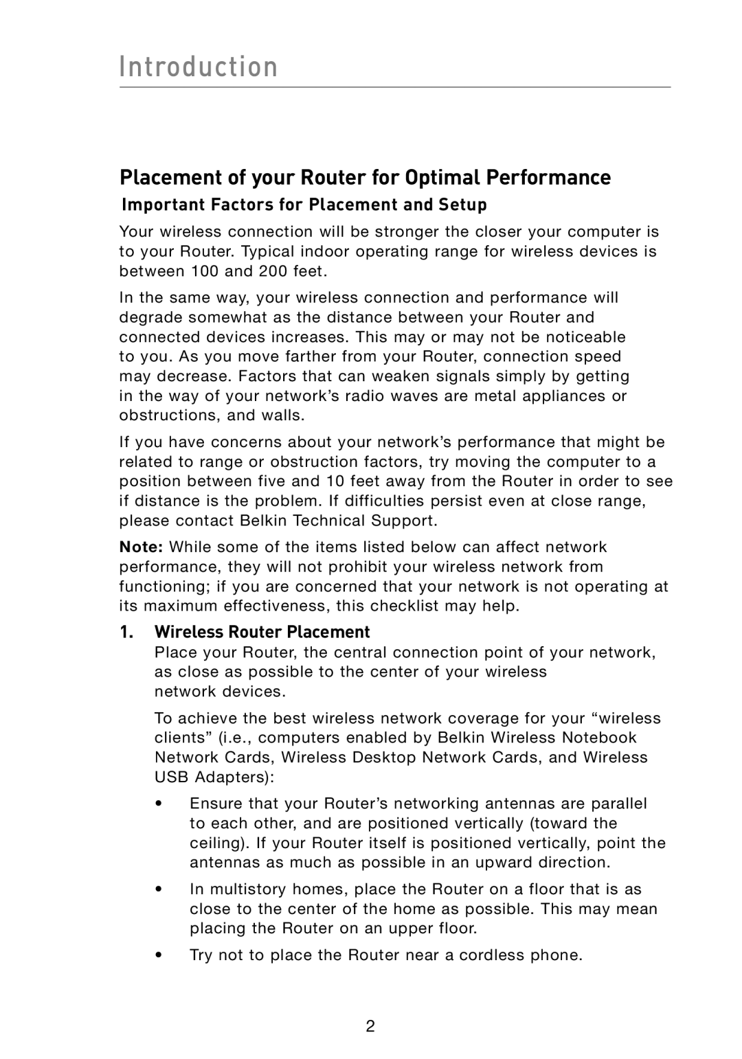 Belkin F5D7233 user manual Important Factors for Placement and Setup, Wireless Router Placement 