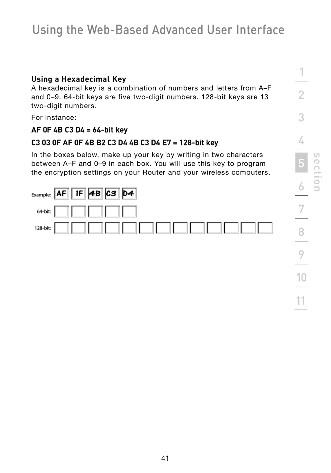 Belkin F5D7233 user manual Using a Hexadecimal Key 