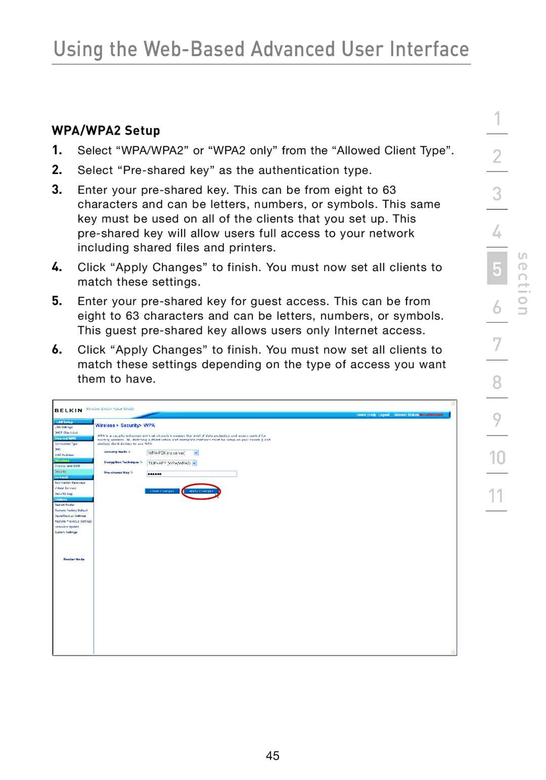 Belkin F5D7233 user manual WPA/WPA2 Setup 