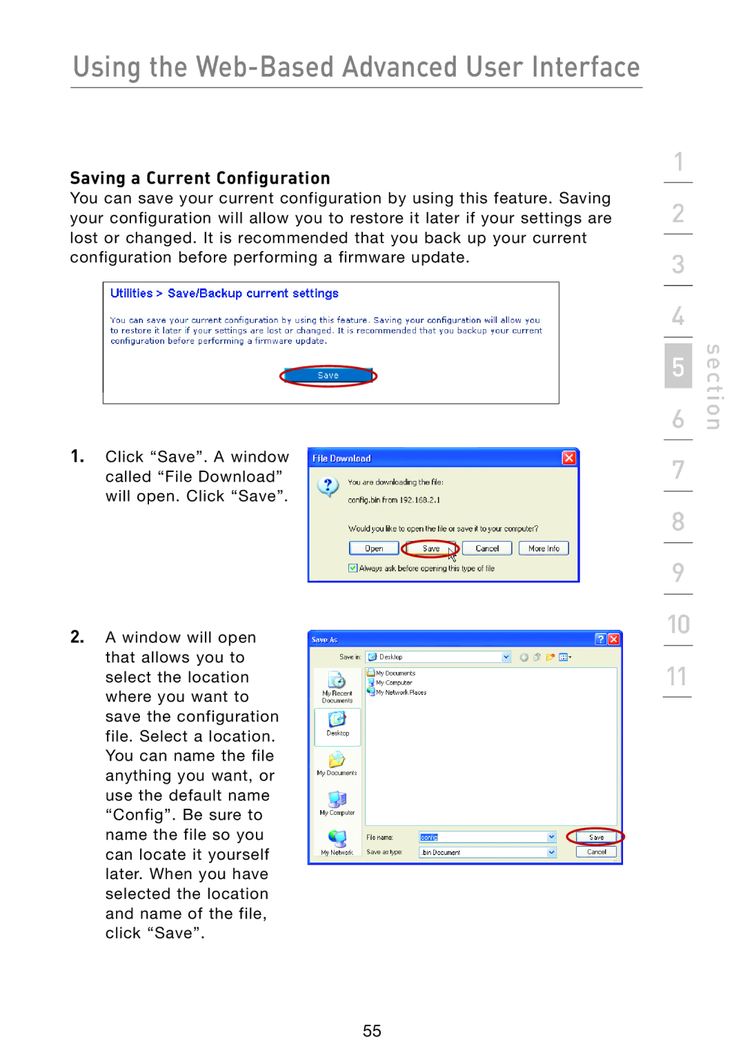 Belkin F5D7233 user manual Saving a Current Configuration 