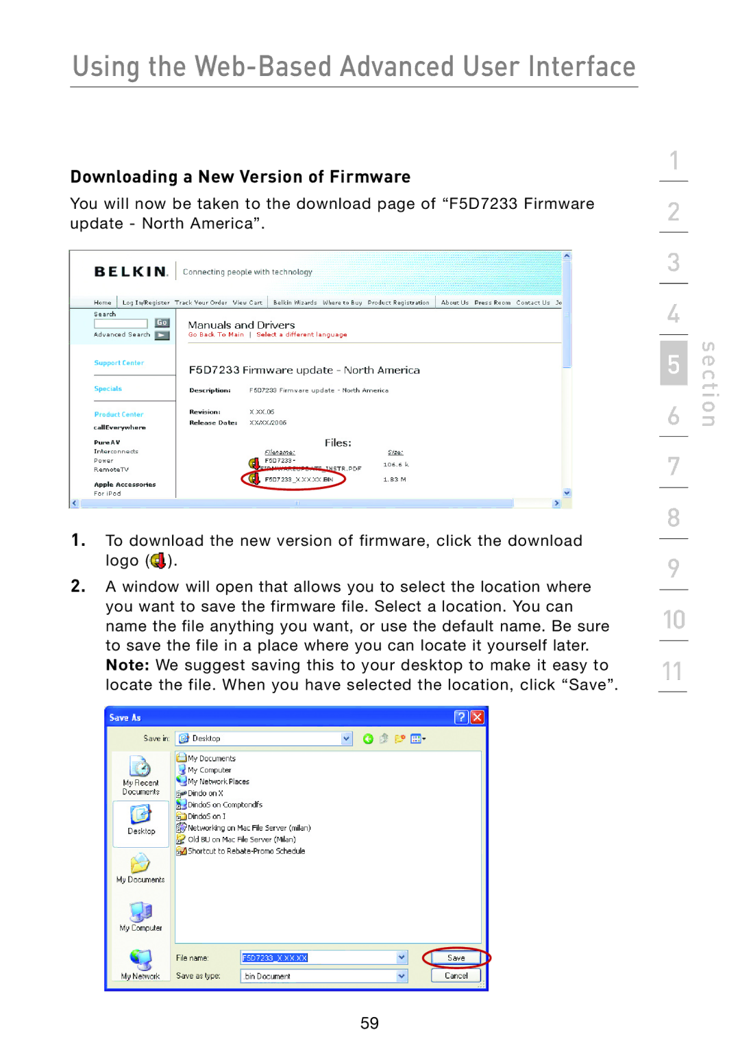 Belkin F5D7233 user manual Downloading a New Version of Firmware 