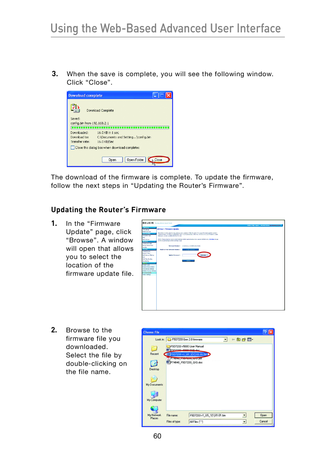 Belkin F5D7233 user manual Updating the Router’s Firmware 