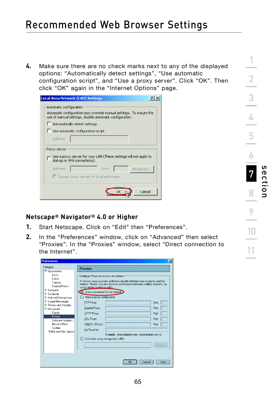 Belkin F5D7233 user manual Netscape Navigator 4.0 or Higher 