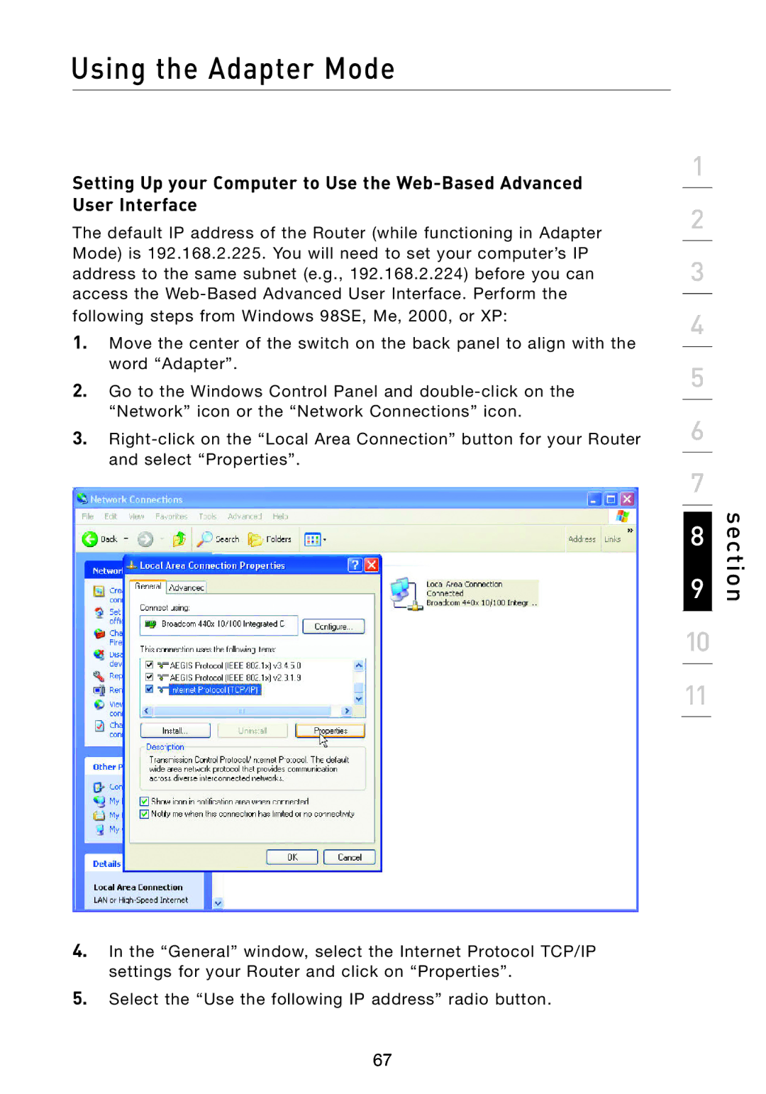 Belkin F5D7233 user manual Using the Adapter Mode 