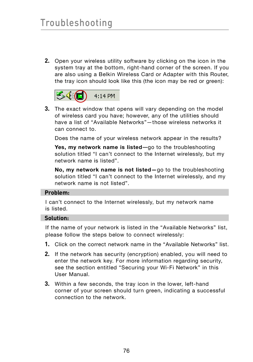 Belkin F5D7233 user manual Troubleshooting 