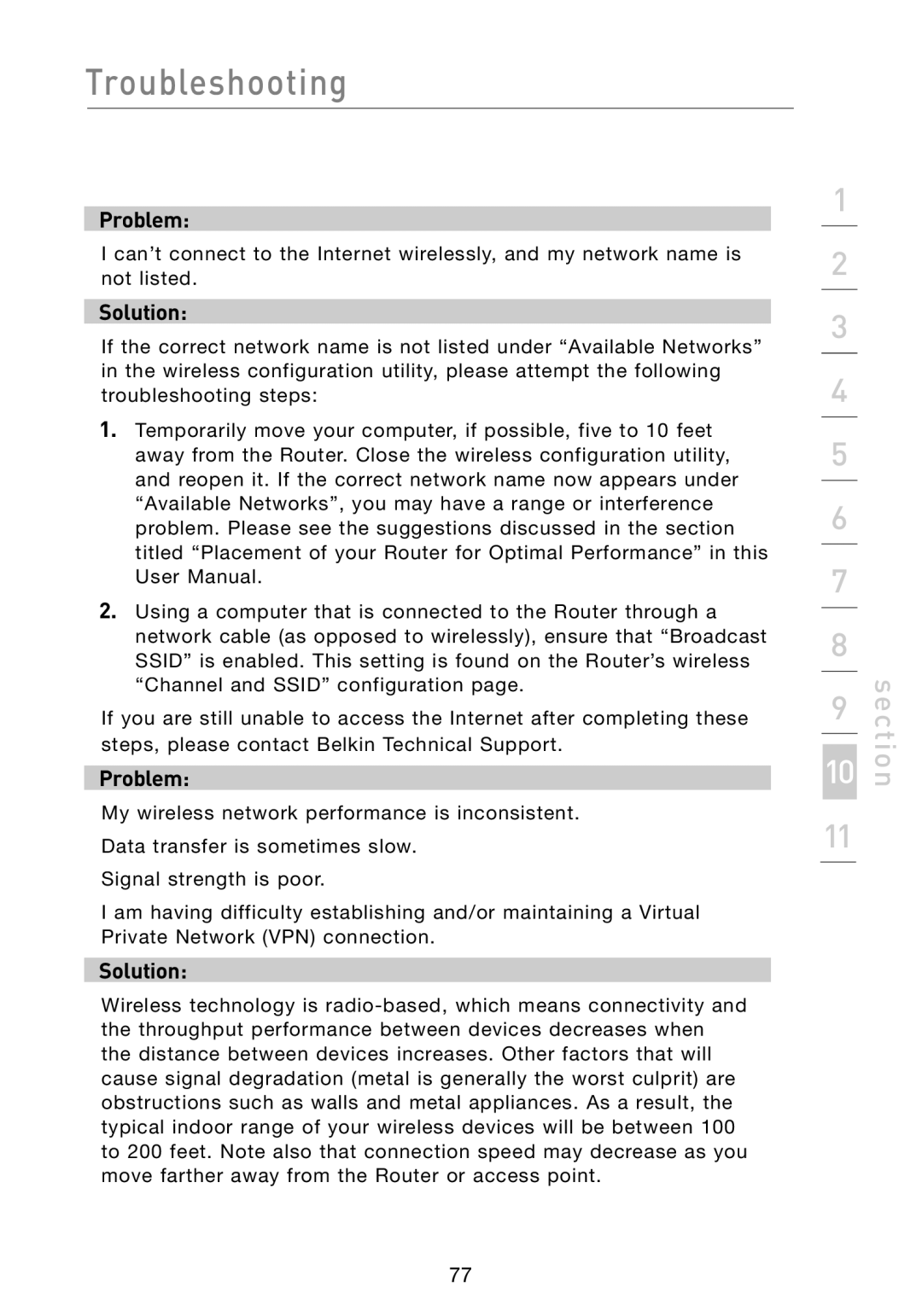 Belkin F5D7233 user manual Troubleshooting 