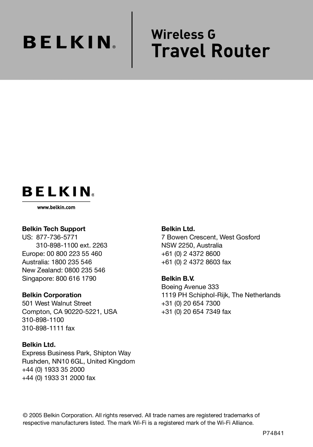 Belkin F5D7233 user manual Belkin B.V 