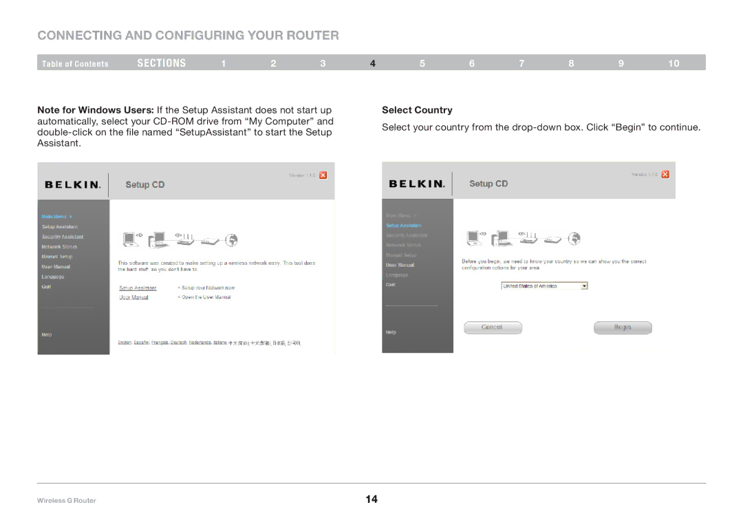 Belkin F5D7234-4-H user manual Select Country 