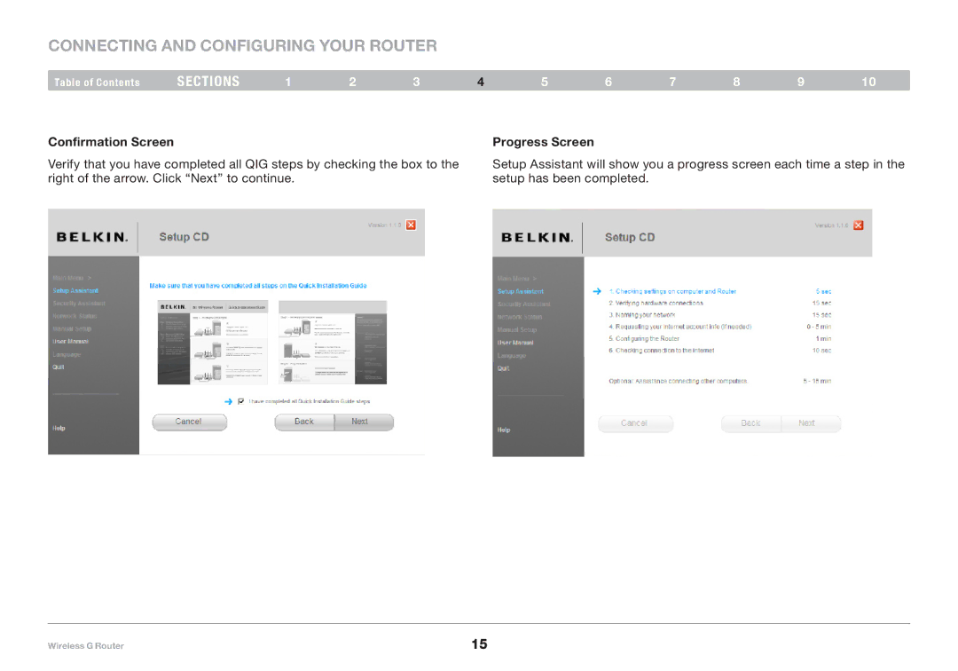 Belkin F5D7234-4-H user manual Confirmation Screen Progress 