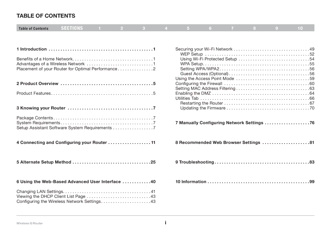 Belkin F5D7234-4-H user manual Table of Contents 