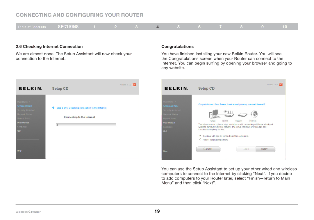 Belkin F5D7234-4-H user manual Checking Internet Connection Congratulations 