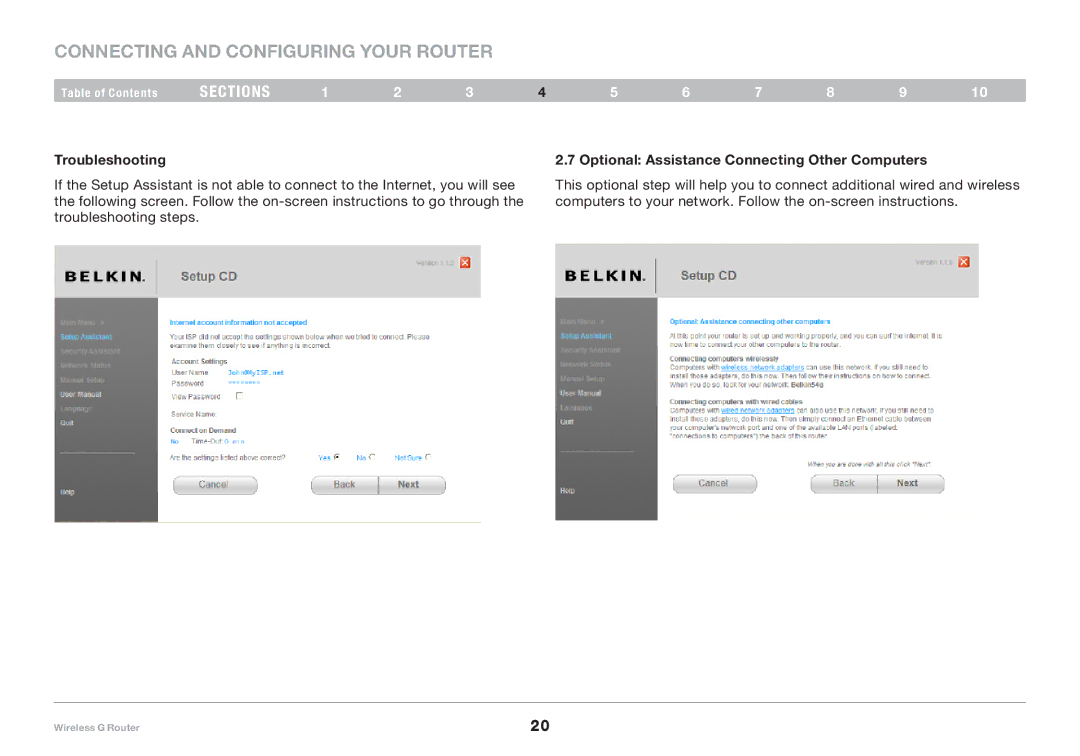 Belkin F5D7234-4-H user manual Troubleshooting, Optional Assistance Connecting Other Computers 