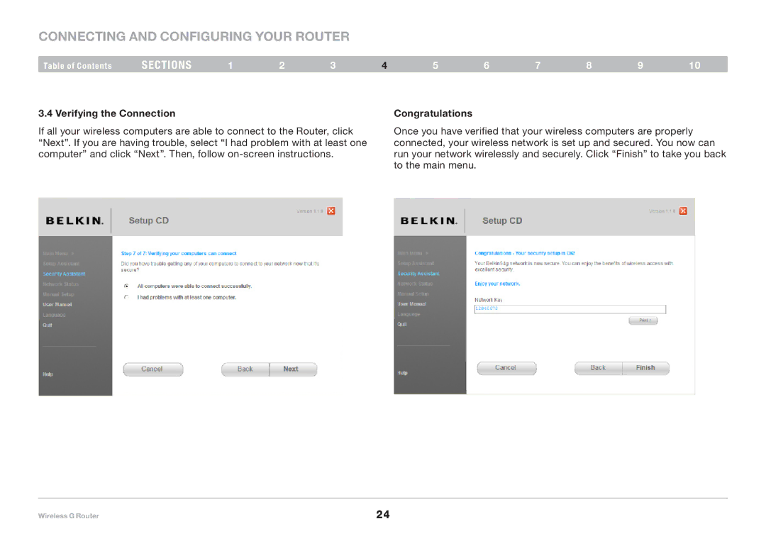 Belkin F5D7234-4-H user manual Verifying the Connection Congratulations 