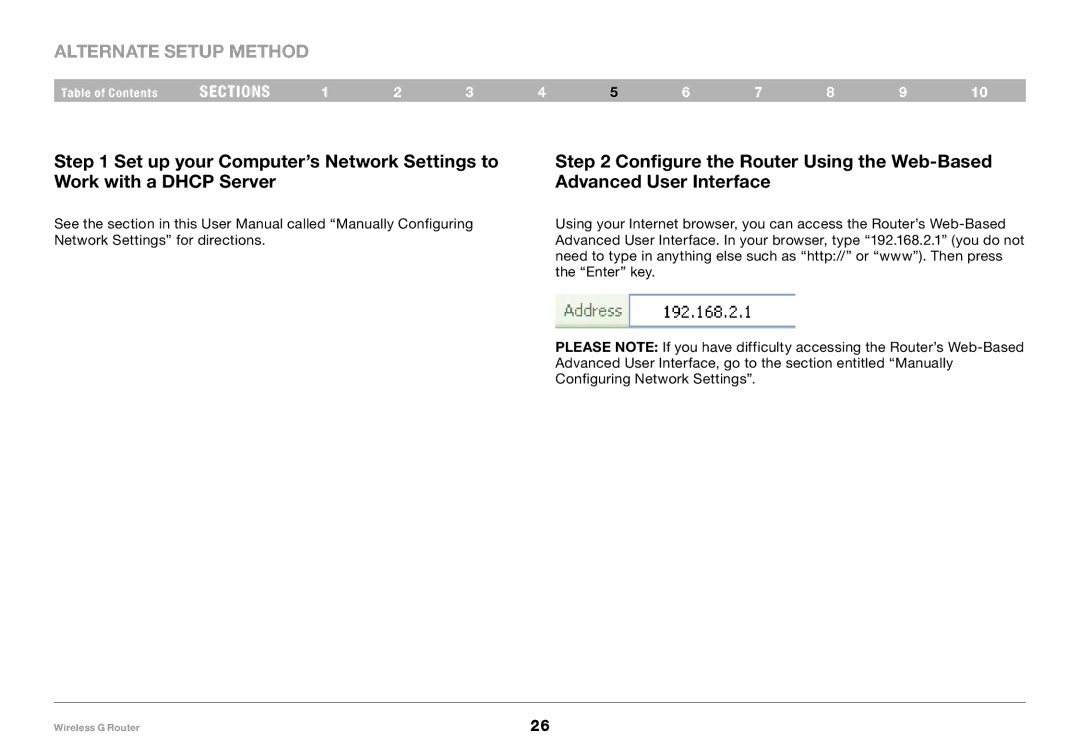 Belkin F5D7234-4-H user manual Alternate Setup Method 