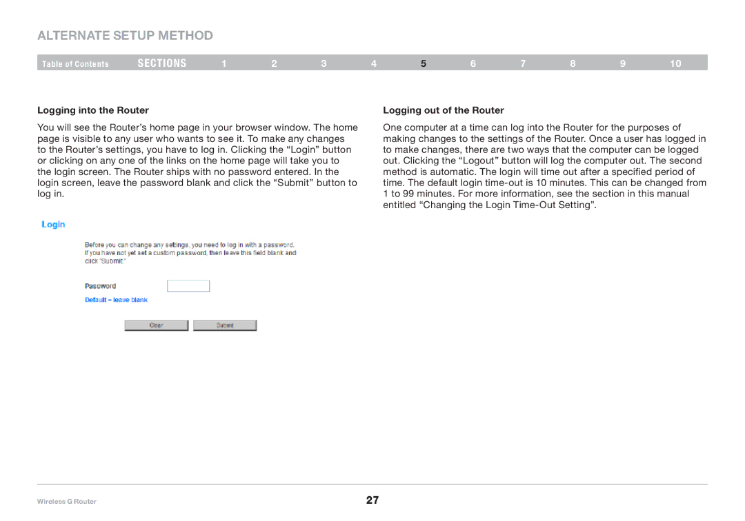 Belkin F5D7234-4-H user manual Logging into the Router Logging out of the Router 