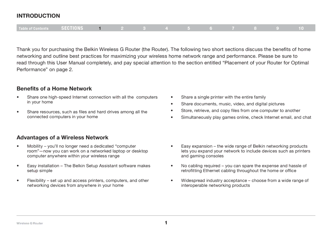 Belkin F5D7234-4-H user manual Introduction, Benefits of a Home Network, Advantages of a Wireless Network 