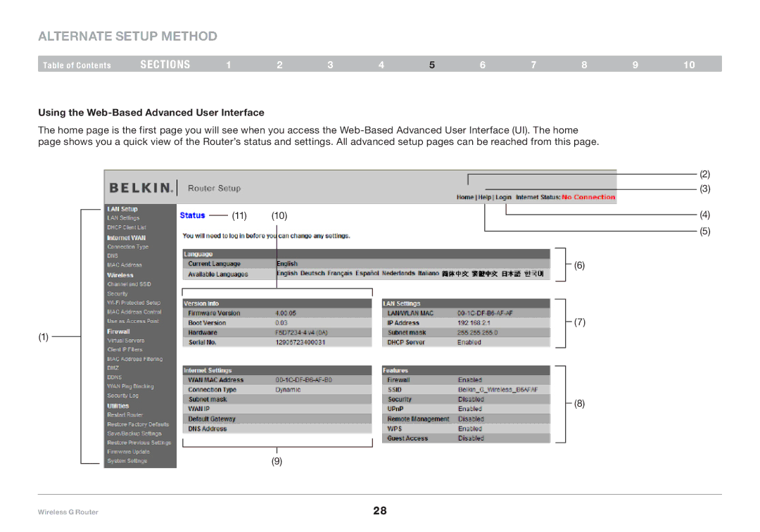 Belkin F5D7234-4-H user manual Using the Web-Based Advanced User Interface 