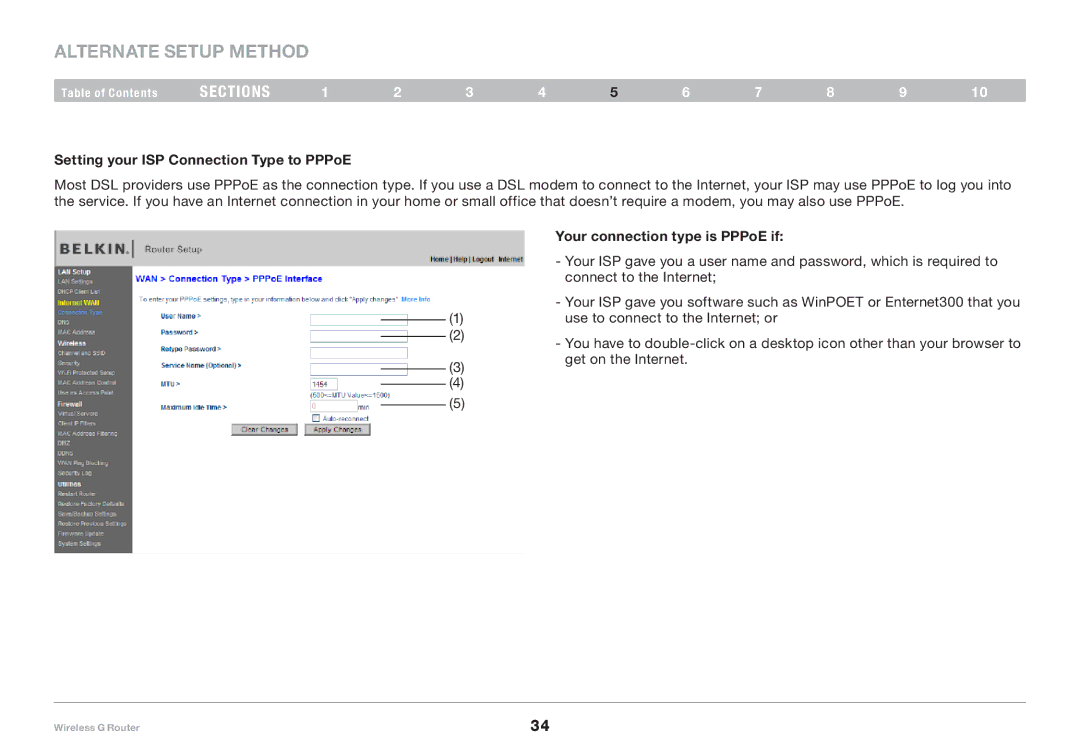 Belkin F5D7234-4-H user manual Setting your ISP Connection Type to PPPoE, Your connection type is PPPoE if 