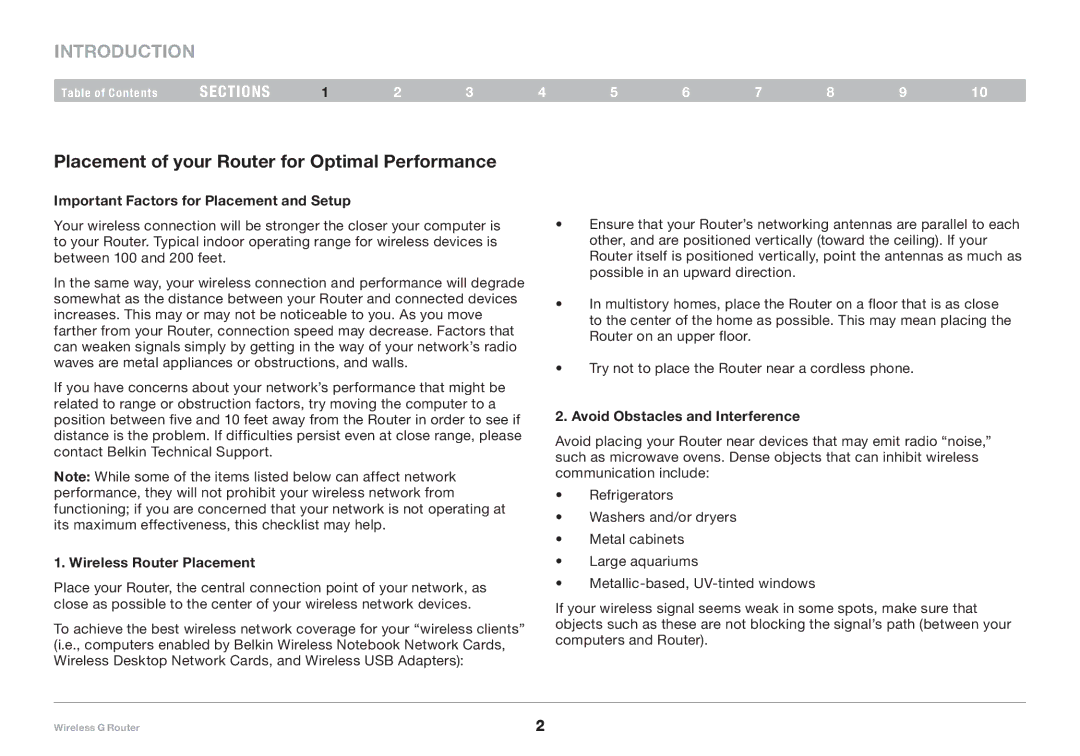 Belkin F5D7234-4-H user manual Introduction, Placement of your Router for Optimal Performance, Wireless Router Placement 